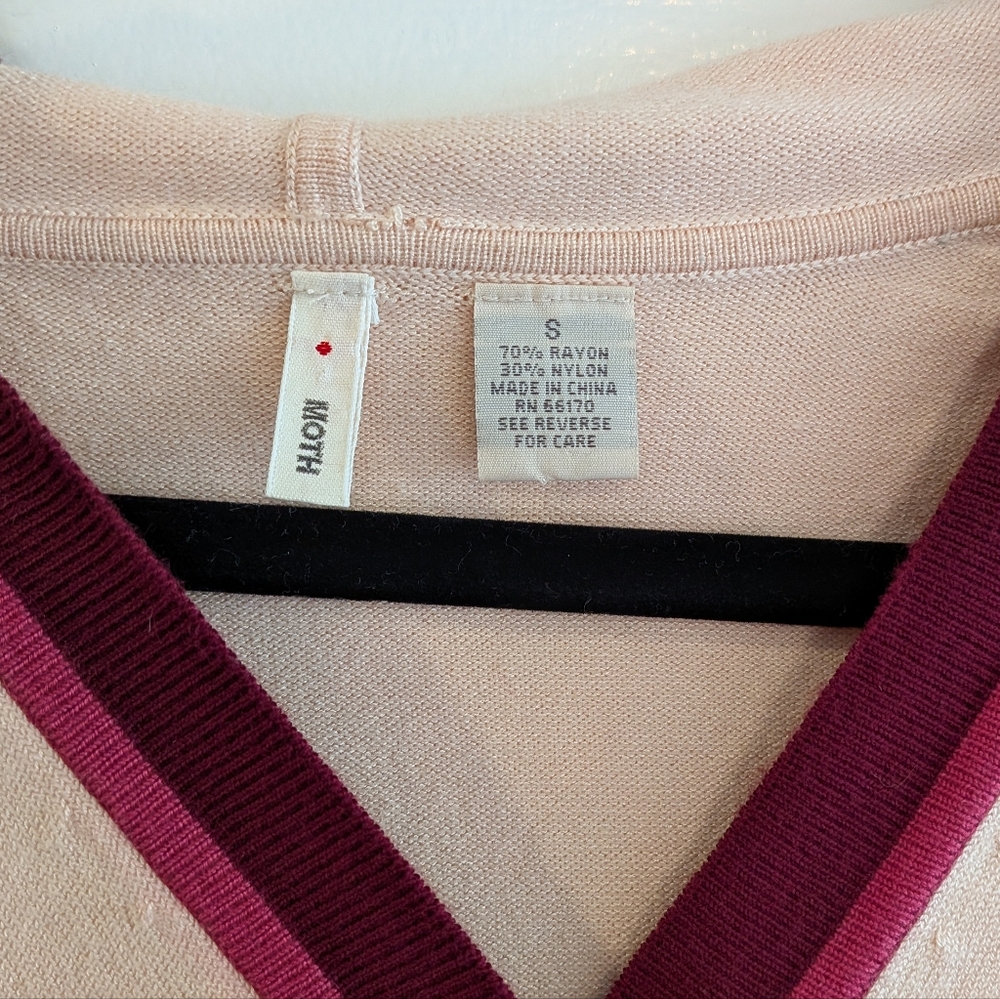 Anthropologie Moth Light Pink Contrast Stripes Hooded Button Up Cardigan Size S - Picture 5 of 13
